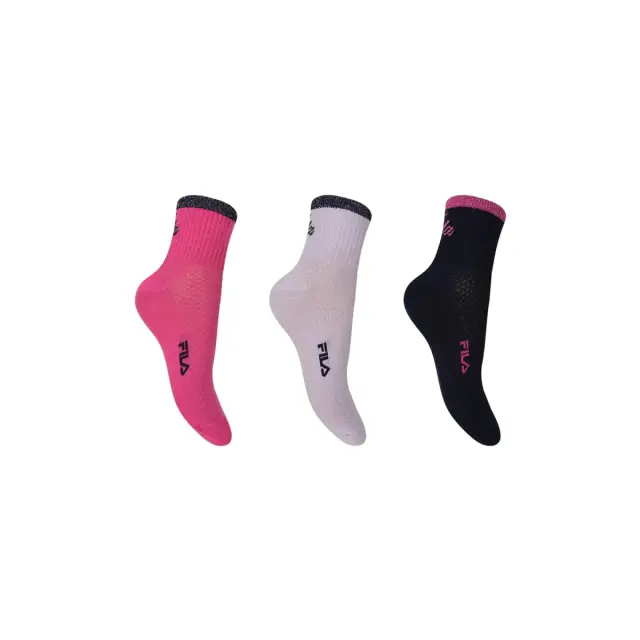 FILA Γυναικείες Κάλτσες Quarter Socks - 3 Ζεύγη, Χρώμα Μαύρο-Λιλά-Φούξια