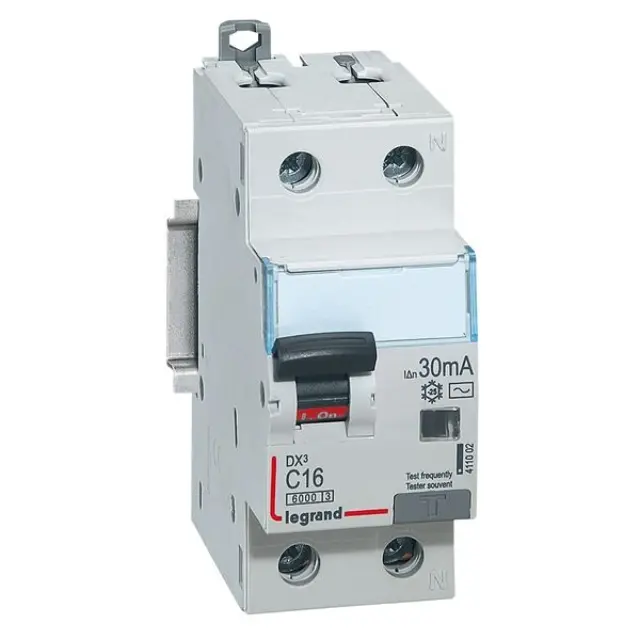 RCBO - DX³ 6000 -10 kA -1P+N-230 V~ -16 A -30 mA -AC type -N right hand