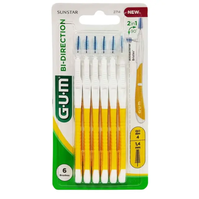 Gum Bi-Direction Μεσοδόντια Βουρτσάκια με Λαβή 1.4mm Κίτρινα 6τμχ