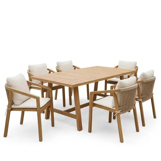 Τραπεζαρία Malibu pakoworld μασίφ ξύλο ακακίας 180x90x75εκ Σετ 7τεμ 2