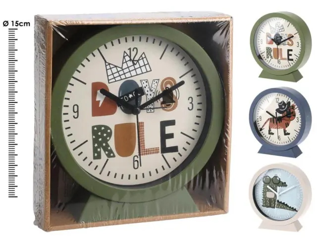 Ρολόι επιτραπέζιο Alarm με βαση Kids Deco 837165350 Διάμετρος 15cm, σε 3 επιλογές χρώματος green-boys rule, blue- tiger, white - croco. 837165350