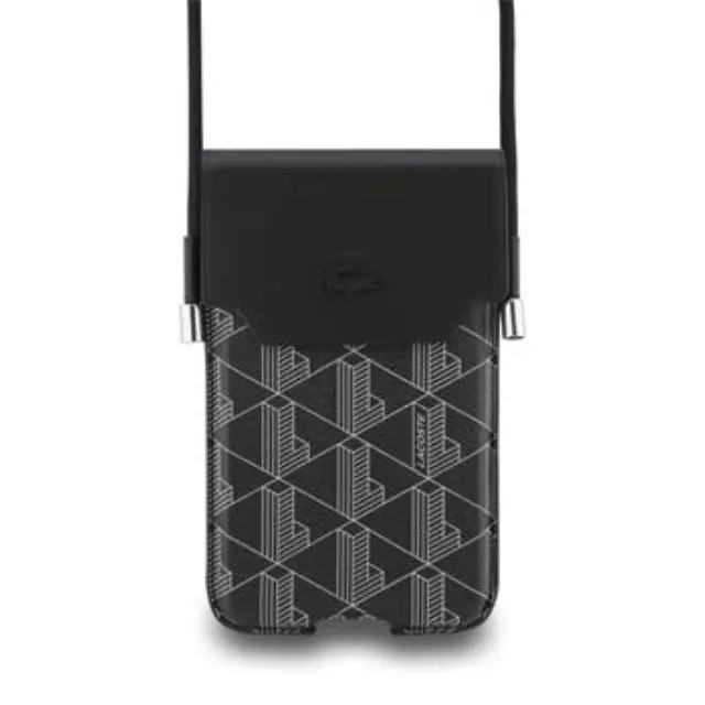 Lacoste PVC Blend Monogram Metal Logo Phone Pouch XL Black
