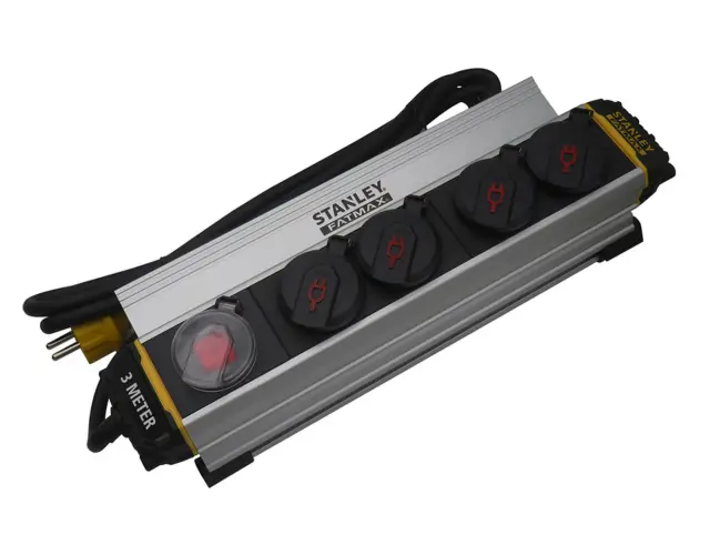 Πολύπριζο εξωτερικού χώρου Stanley FatMax - 4x Schuko - Με Διακόπτη On/Off - Καλώδιο 3m - Mαύρο/Γκρι