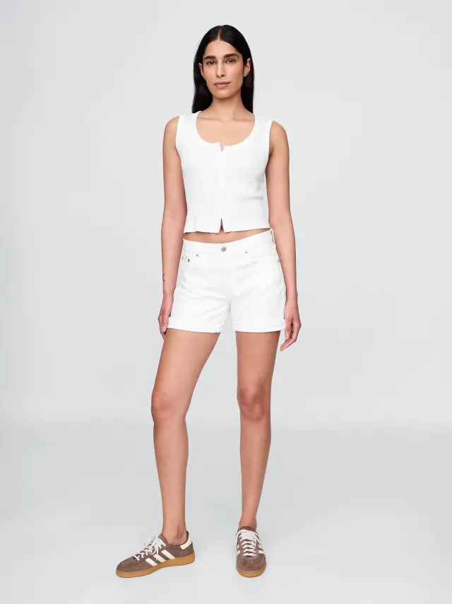Άσπρο 5" Mid Rise Girlfriend Σορτς Optic white