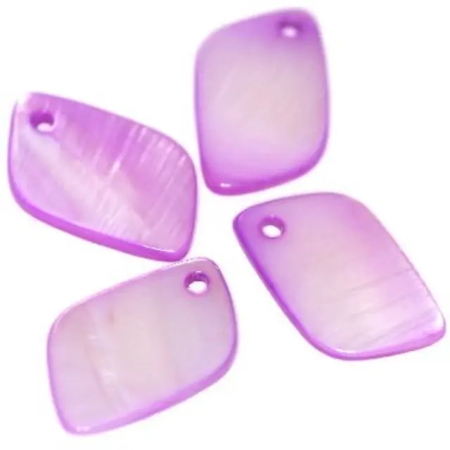Mother of Pearl Leaf Amethyst 12x21mm - 10τεμ