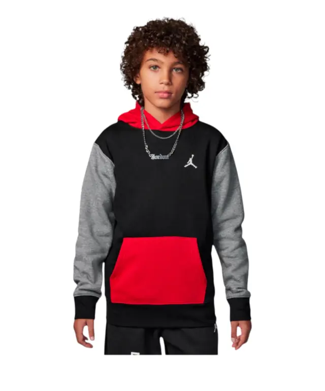 Jordan - Παιδική Μπλούζα Φούτερ με Κουκούλα Brooklyn 95D232-KR5 Μαύρο/Κόκκινο/Γκρι - 8-10 ετών