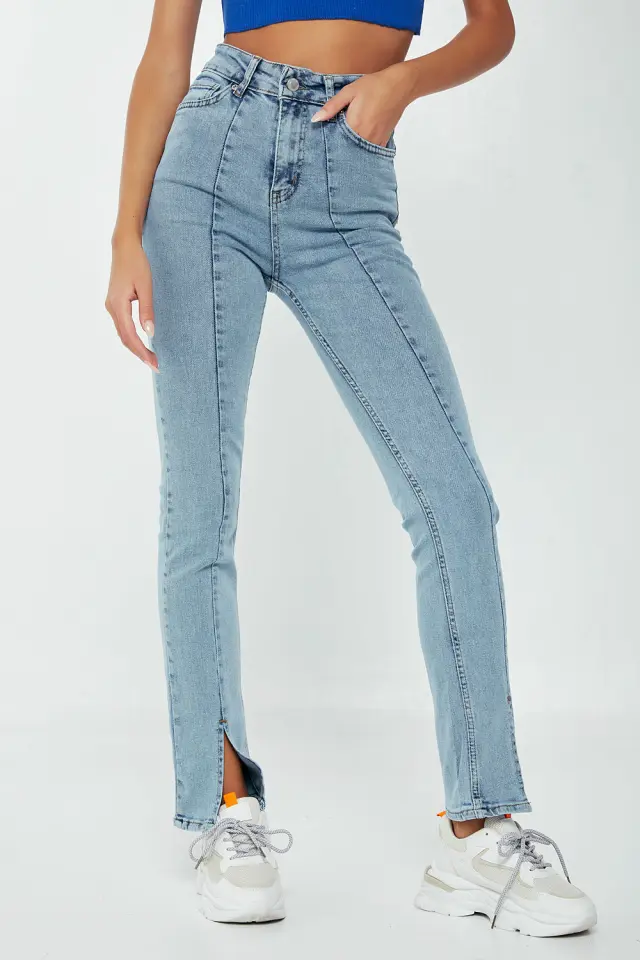 Παντελόνι Jean Straight με Ανοίγματα Κάτω Μπλέ