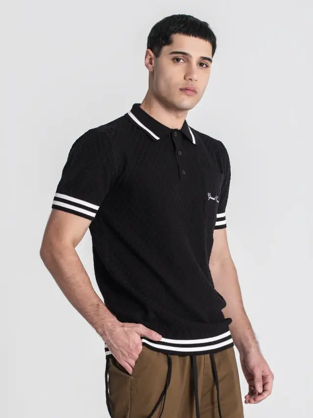 Gianni Kavanagh Ανδρικό IDENTITY Πλεκτό Polo Shirt – Black - S
