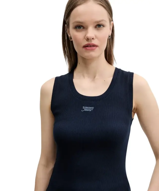Tommy Hilfiger - Γυναικείο T-shirt Αμάνικο Slim Script Rib Tank DW0DW21369-C1G Μπλε Σκούρο - M 2
