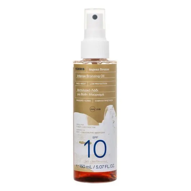 Korres Aegean Bronze Bronzing Dry Touch Oil - Korres Καρυδιά + Καρύδα Αδιάβροχο Αντηλιακό Λάδι Προσώπου και Σώματος SPF10 σε Spray 150ml