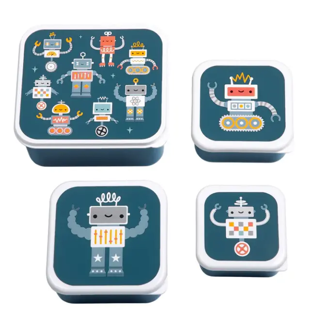 A Little Lovely Company Σετ 4 Δοχεία Φαγητού Lunch & Snack Box Set – Robots SBSERO86