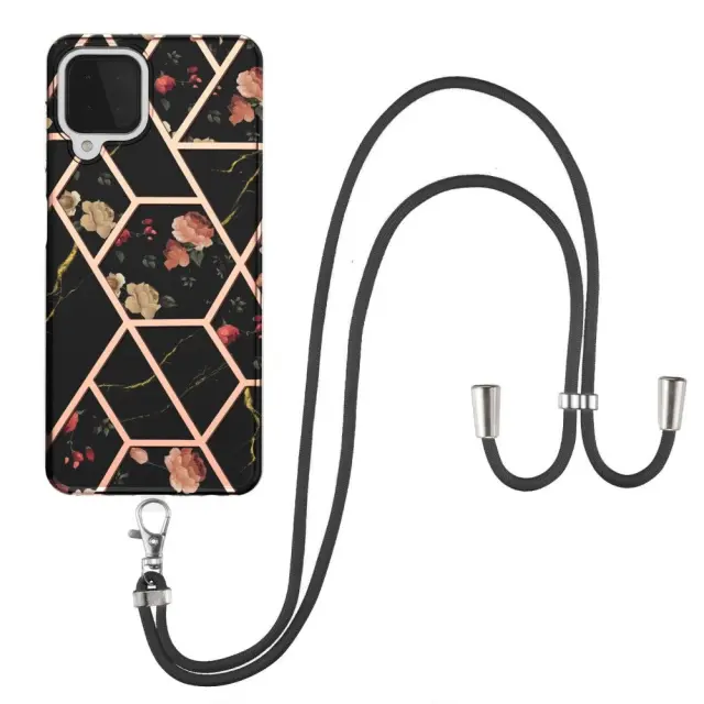 Θήκη Κάλυμμα Πλάτης Marble TPU Μαύρη για το Samsung Galaxy A22 4G Μάρμαρο Με Κορδόνι Black -OEM