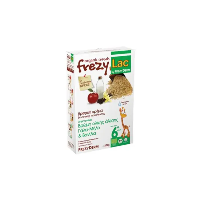 FREZYDERM Βρεφική Κρέμα Βρώμης Ολικής Άλεσης Frezylac με Γάλα, Μήλο και Βανίλια 200gr