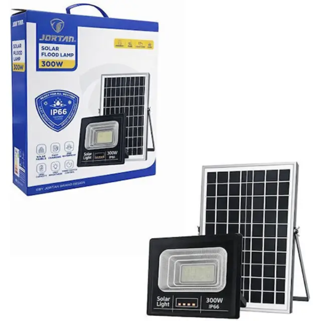 Jortan Στεγανός Ηλιακός Προβολέας LED 300W Ψυχρό Λευκό 6500K με Φωτοκύτταρο και Τηλεχειριστήριο IP66 JT-91001-YY300W 3