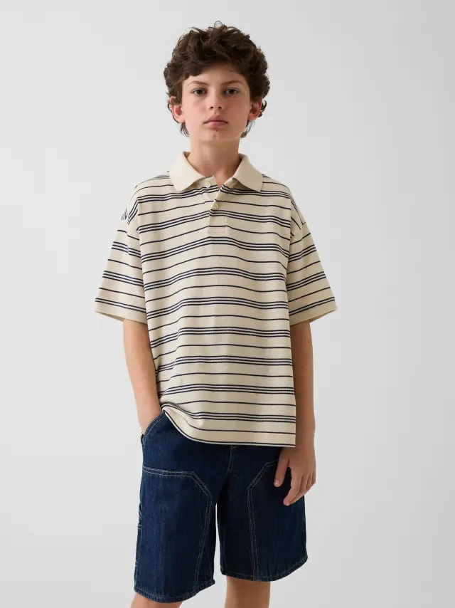Παιδική Μπλούζα Polo Χαλαρής Γραμμής Khaki stripe