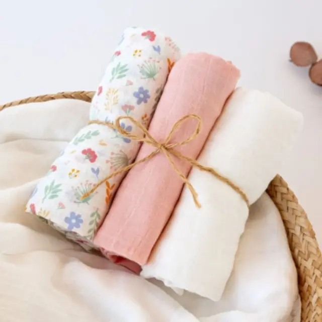 Kiokids: Μουσελίνα Bamboo Spring Ροζ 70x70εκ. Σετ3τμχ