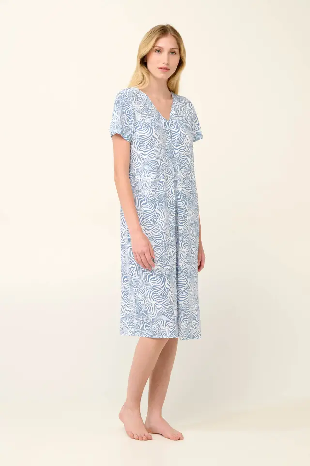 Vamp Καλοκαιρινό Νυχτικό Micromodal με Πιέτα Blue Serene 2