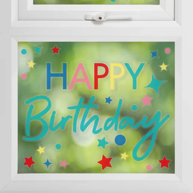 Πολύχρωμα αυτοκόλλητα παραθύρου Happy Birthday
