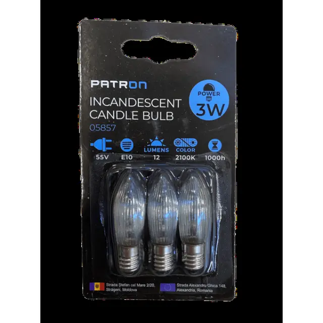 Incandescent Candle Bulb 3W E10 C6 55V Clear