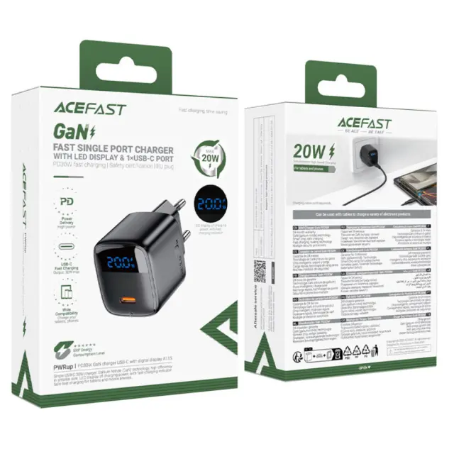 Φορτιστής Ταξιδίου Acefast A113 Fast Charging USB-C PD20W GaN με Digital Ένδειξη Φόρτισης Μαύρος 2