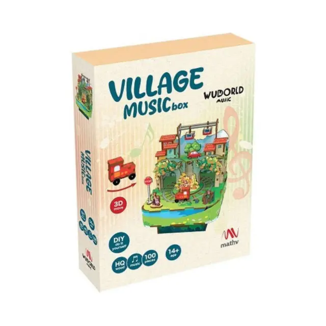 Mathv Wudworld DIY Ξύλινο Μουσικό Κουτί / 3D Wooden Puzzle Music Box: Village