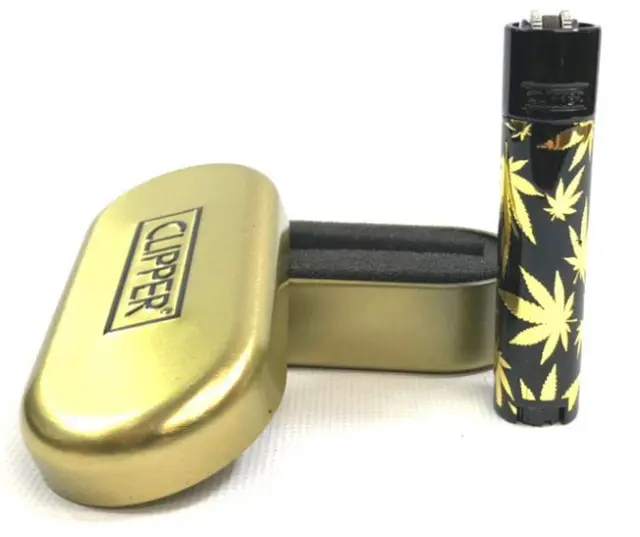 Clipper Αναπτήρας Μεταλλικός Μεγάλος - Black & Gold Leaves Metal (Limited Edition)