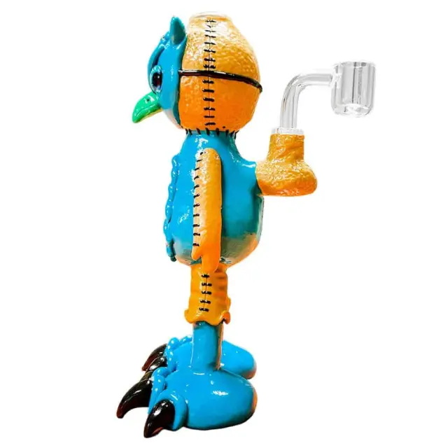 Handmade Blue Bird Glass Clay Bong 20cm 3