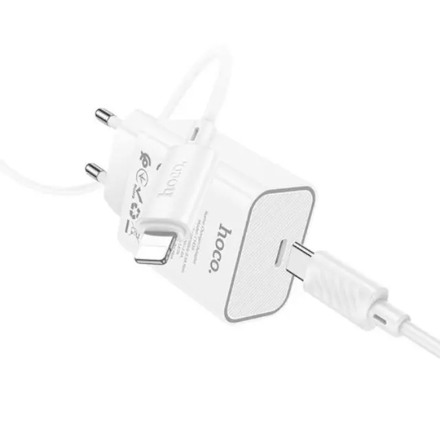 Hoco Φορτιστής με Θύρα USB-C και Καλώδιο USB-C σε Lightning & 20W Λευκός (C143A) 3