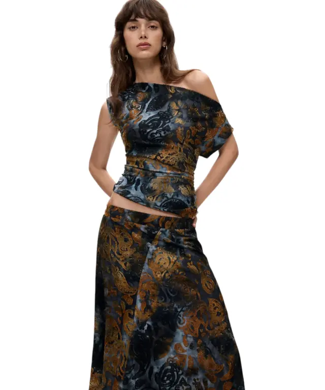 Desigual - Γυναικεία Πλεκτή Φούστα Σωλήνας Dublin 26WWFK04-5030 Μπλε/Καφέ 2