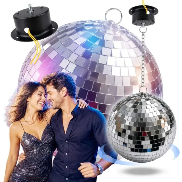 LIGHT4ME MBM 20 silver mirror disco ball 20 cm 1.5 rpm rotating motor hanging chain stage decoration