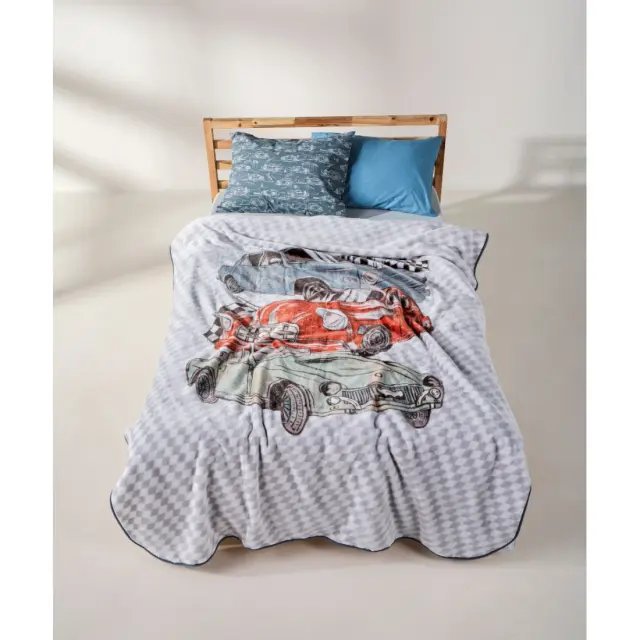 Παιδική Κουβέρτα Βελουτέ Μονή Kentia Makina White-Grey-Red-Green 160x220