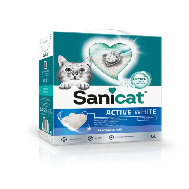 Συγκολλητική Άμμος Γάτας Sanicat Clumping Active White Fragrance Free - 6lt (Box)