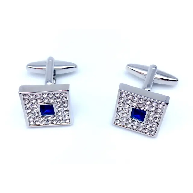 Ασημί Σχεδιαστικά Μανικετόκουμπα με Μπλε Zircon – LGD-DK-01 2