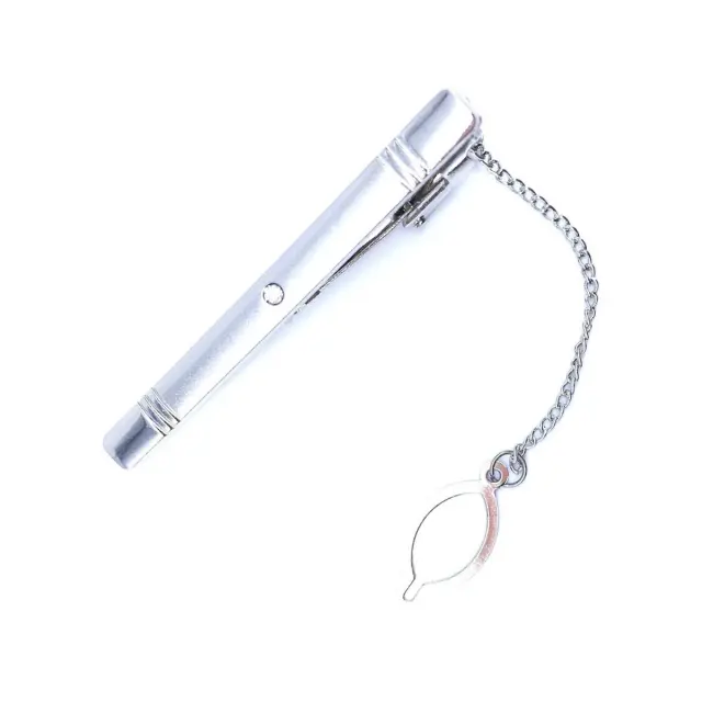 Ασημί Κλιπ Γραβάτας 6 cm με Αλυσίδα – LGTC-M27