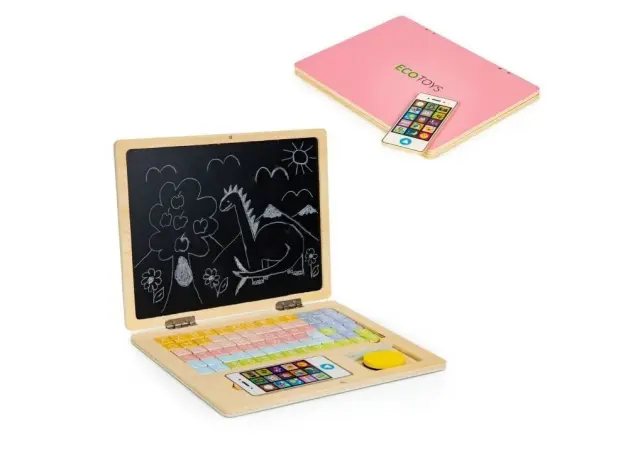 Ecotoys Ξύλινο Εκπαιδευτικό Laptop με Μαγνητικό Πίνακα Pink