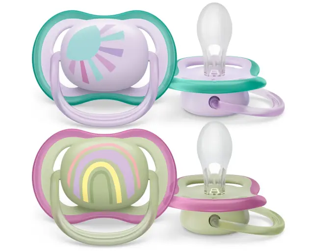 Philips Avent Ultra Air Πιπίλα Σιλικόνης 0-6 Μηνών Ήλιος Μωβ & Ουράνιο Τόξο Πράσινο, 2τμχ