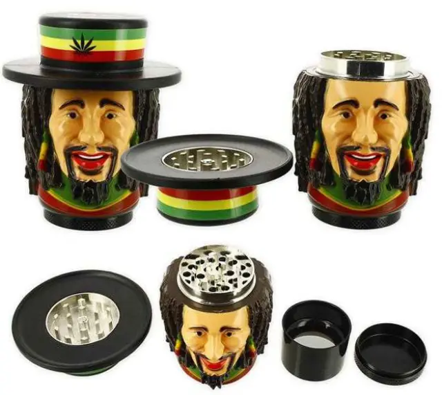 Ragga Μεταλλικό Grinder Τρίφτης 3D Rasta Man 43mm - 3 Parts 2