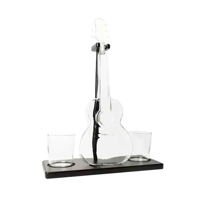 The Source® Guitar Decanter Set Καράφα Σερβιρίσματος με Πώμα/Ξύλινη Βάση & 2x Ποτήρια 3