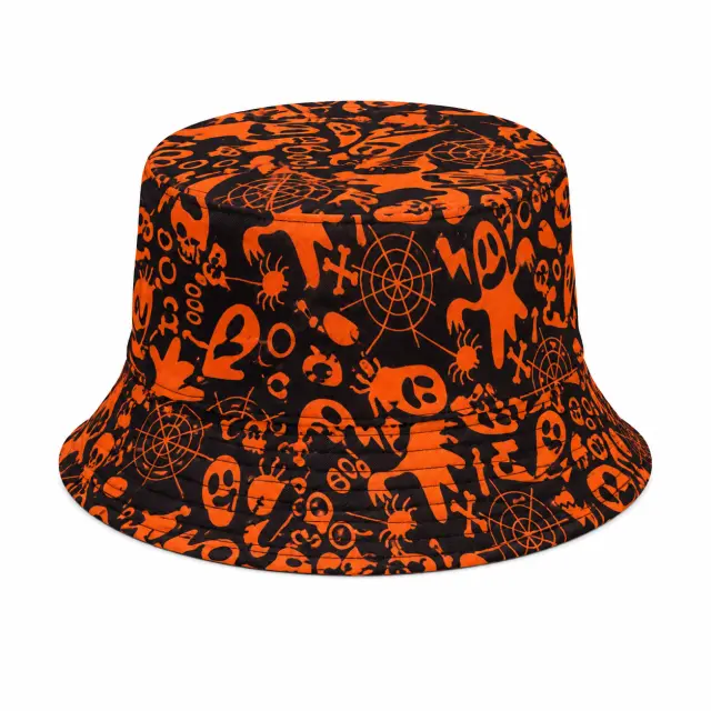 Ghetto Black Bucket Hat with Orange Graphic Print