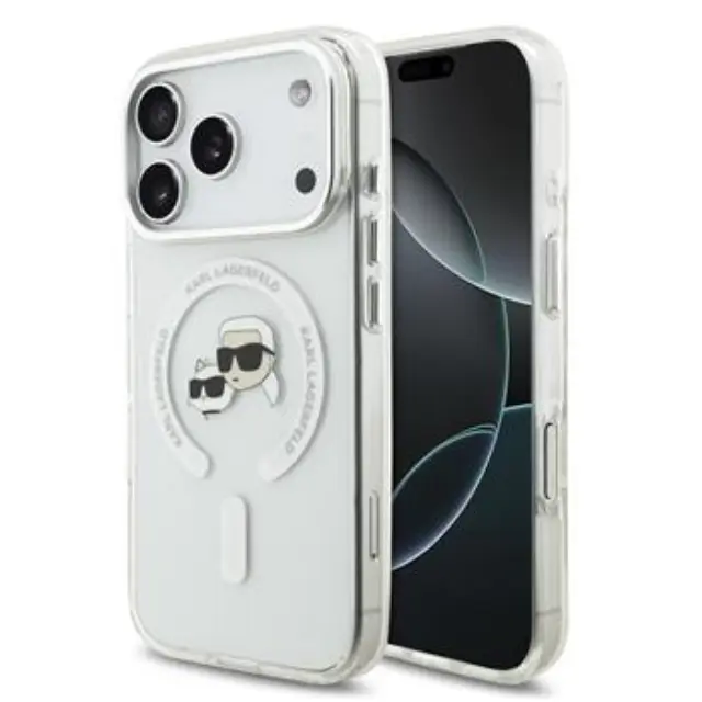 Karl Lagerfeld IML K&CH Heads Metal Frame MagSafe Case for iPhone 17 Pro Transparent