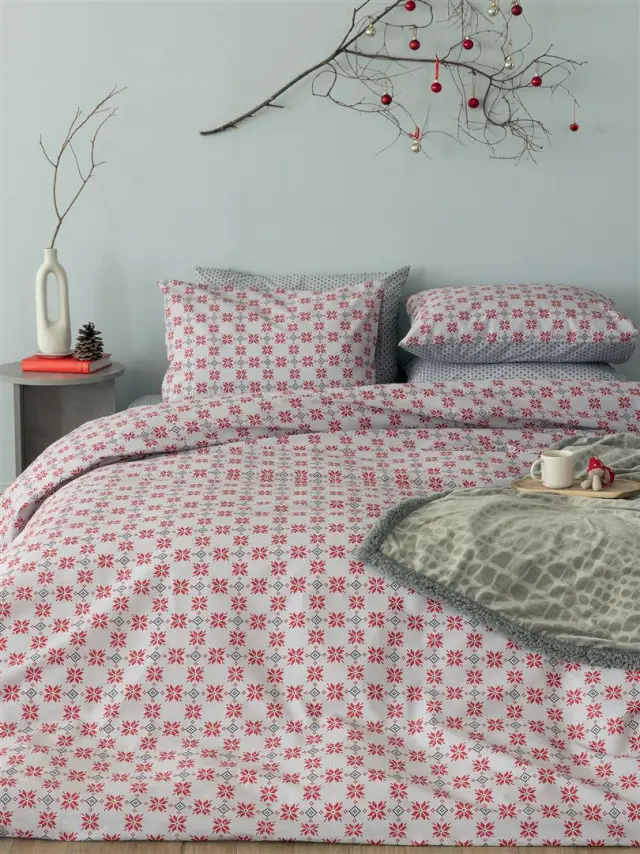 Σετ Παπλωματοθήκη 240x250 Υπέρδιπλη Fashion Life Palamaiki FL6253 Γκρι-Κόκκινο 100% βαμβακερό