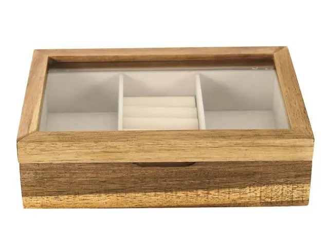Ξύλινη Κοσμηματοθήκη Home Deco Factory με διαχωριστικά, θήκη για δαχτυλίδια και διαστάσεις 24x16x6.6cm HD0022 3