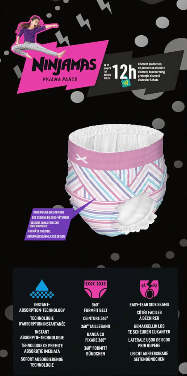 Pampers Πάνες Βρακάκι Ninjamas Girl για 27-43kg 54τμχ 2