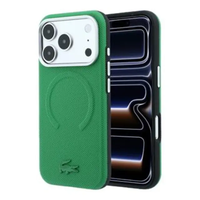 Lacoste PVC Petit Pique Semi Wrap Embossed MagSafe Case for iPhone 18 Pro Estragon