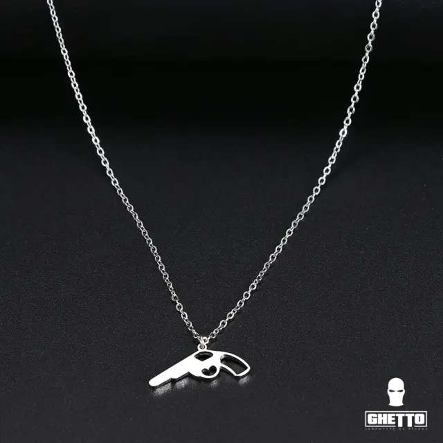 Ghetto Heart Toy Gun Necklace Stainless Steel Silver