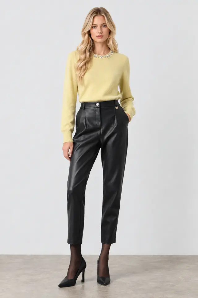 BSB LEATHER LOOK TROUSERS (0056-0112003-BLACK) - 42-medium
