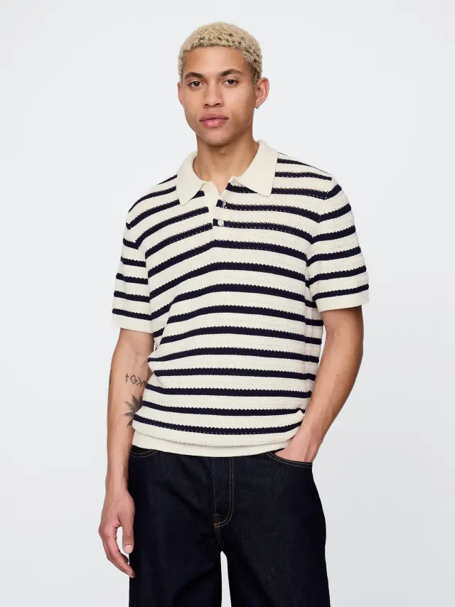 Πόλο Μπλούζα Πουλόβερ White navy stripe