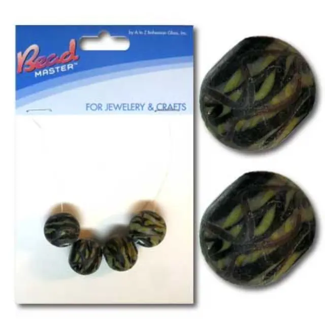 Χάντρα Γυάλινη Βαμμένη στο Χέρι - Beige/Black Round 12mm - 4τεμ