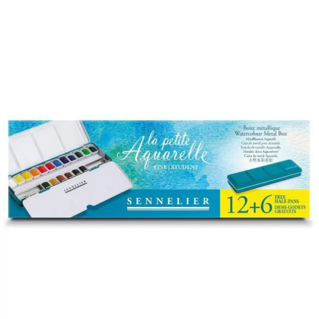 Sennelier La Petite Aquarelle Σετ Ακουαρέλας 12+6 Δώρο Μισά Κυβάκια σε Μεταλλική Κασετίνα