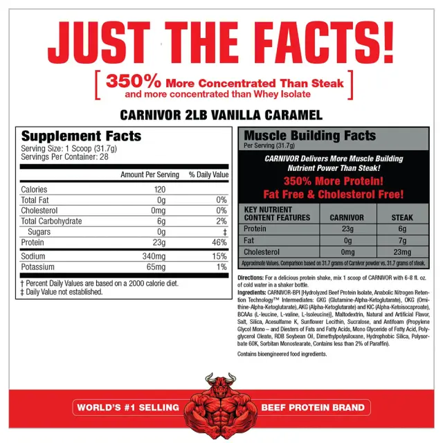 MuscleMeds Carnivor™ 100% Beef Protein Vanilla Caramel, 28 Servings 2